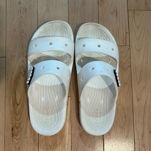 White croc slides/sandals with croc charm on both